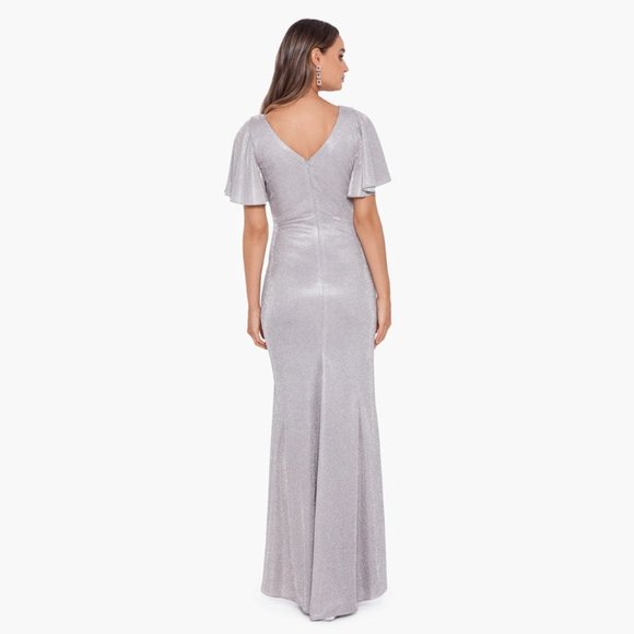 Glitter Galaxy Flutter Sleeve Gown by Betsy & Adam size 8, silver  NEW WITH TAGS - Picture 2 of 3